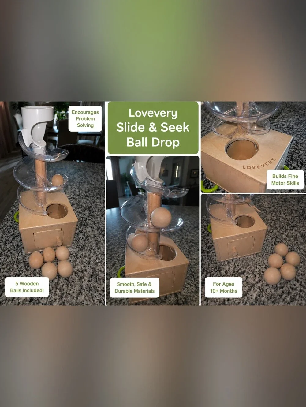 Lovevery Slide & Seek Ball Drop - Natural Wood with Clear Tracks